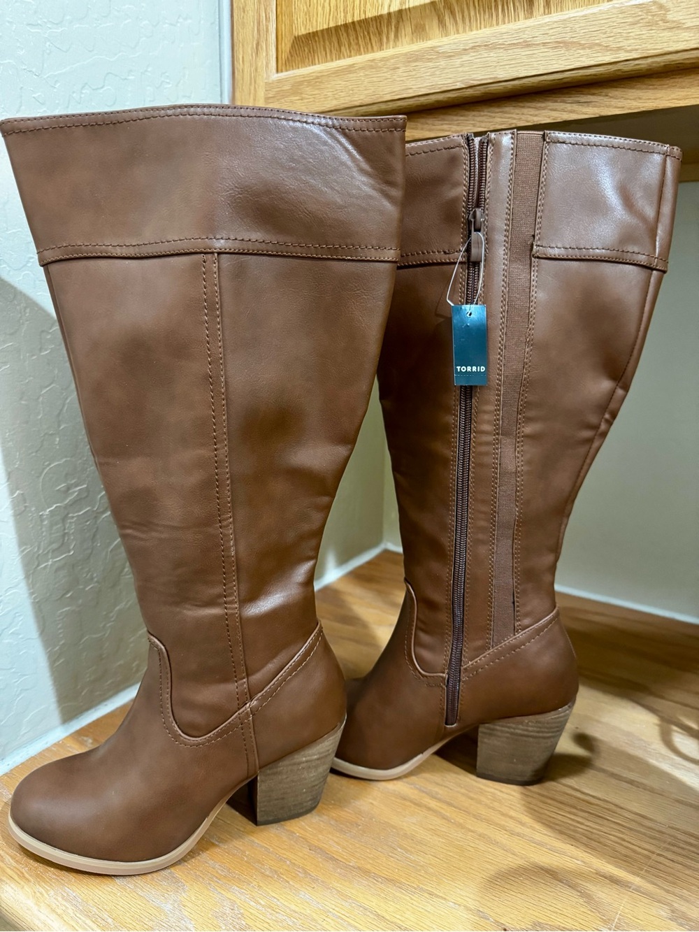 torrid Tan Brown Knee-High Block Heel Boots with Side Zip
